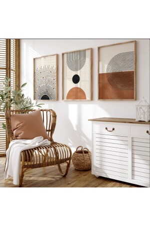 Minimalist Ahşap 3'lü Çerçeveli Soyut Dekoratif Tablo - Woodhomeworks