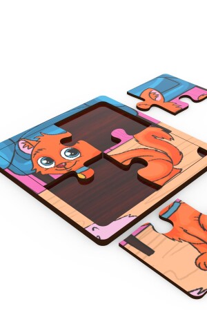 Minıq Toys Ahşap Saskin Kedi Mini Puzzle (4 Parca) - 4