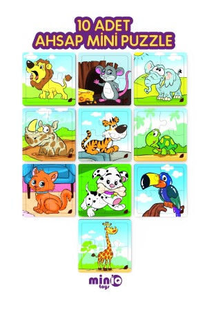 minIQ Toys Holz-Minipuzzle-Set mit 10 Stück – schelmischer Hund, traurige Katze, lauter Löwe, Zwerggiraffe.SET-0001 - 1