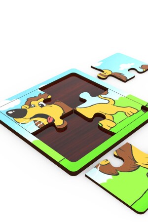 minIQ Toys Mini-Puzzle aus Holz, 10er-Set – schelmischer Hund, Saskin-Katze, lauter Löwe, Zwerggiraffe. - 4