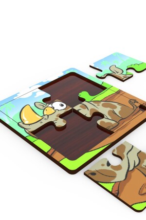 minIQ Toys Mini-Puzzle aus Holz, 10er-Set – schelmischer Hund, Saskin-Katze, lauter Löwe, Zwerggiraffe. - 7