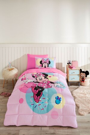 Minnie Mouse Happy Dance Tek Kişilik Disney Lisanslı Lastikli Fitted Çarşaf Çocuk Uyku Seti - 1