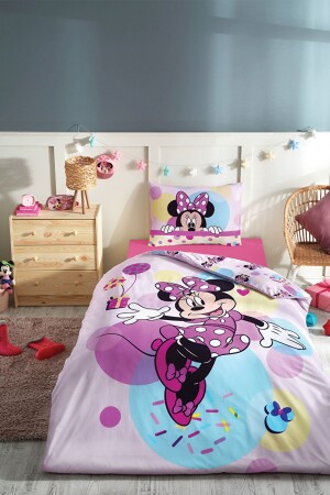 Minnie Mouse Happy Single Disney lizenziertes elastisches Spannbettlaken-Kinderbettbezug-Set PR-EVTEKSTILI-58047501327 - 2