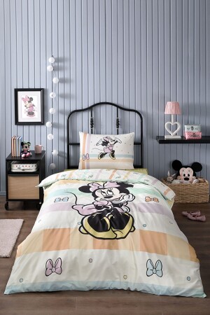 Minnie Mouse Happy Tek Kişilik Disney Lisanslı Lastikli Fitted Çarşaf Çocuk Nevresim Takımı MİNNİE HAPPY SARI - 1