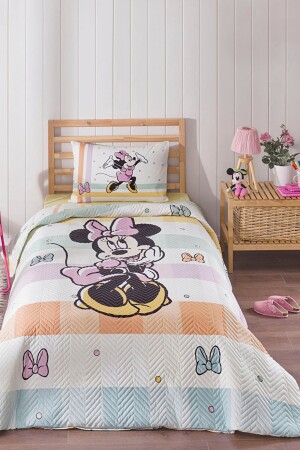 Minnie Mouse Happy Tek Kişilik Disney Lisanslı Lastikli Fitted Çarşaf Kapitone Çocuk Nevresi PR-EVTEKSTILI-55474201327 - 3