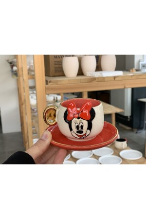 Minnie Mouse Kahve Fincanı Kırmızı Seramik El Yapımı BSK-MKF02 - 2