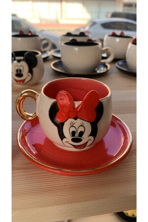 Minnie Mouse Kahve Fincanı Kırmızı Seramik El Yapımı BSK-MKF02 - 3