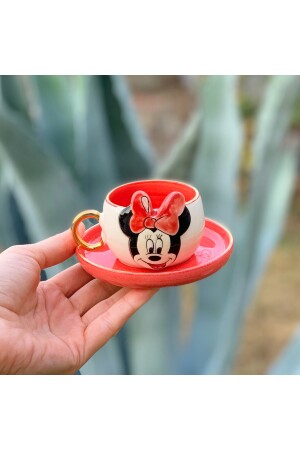 Minnie Mouse Kahve Fincanı Kırmızı Seramik El Yapımı BSK-MKF02 - 5