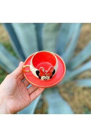 Minnie Mouse Kahve Fincanı Kırmızı Seramik El Yapımı BSK-MKF02 - 6