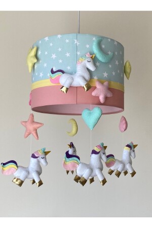 Mint Yıldızlı Pudra Beyaz Unicorn Figürlü Kız Bebek Odası Özel Tasarım Avize Unicorn1 - 2