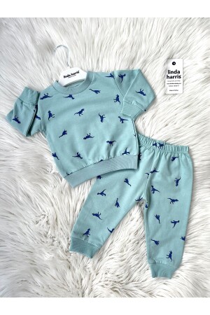 Mintfarbenes Doppel-Baby-Set mit Dinosaurier-Muster - 1