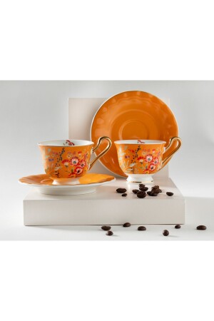 Miranda New Bone China 4-teiliges Kaffeetassen-Set für 2 Personen, 90 ml, Orange, 10039761 - 2