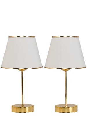 Mirza 2'li Metal Ayaklı Gold Abajur Masa Lambası Krem - Evlight