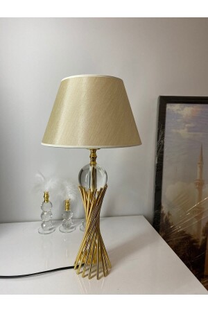 Misbah Burgu Abajur Masa Lambası Kristal Camlı Gold Kaplama- Lampshade - 8