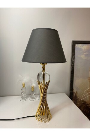 Misbah Burgu Abajur Masa Lambası Kristal Camlı Gold Kaplama- Lampshade - 1