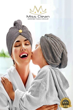 منشفة شعر من الألياف الميكرو فيبر ذات اللون الرمادي - قبعة شعر - للحمام والبحر والسباحة بعد الشاطئ - Missclean