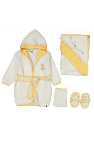 Mit Blumen besticktes Gaye Babyhandtuch-Bademantel-Set, biologisch, antibakteriell – Geschenk zur Geburt 226640 - 2