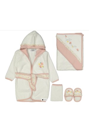 Mit Blumen besticktes Gaye Babyhandtuch-Bademantel-Set, biologisch, antibakteriell – Geschenk zur Geburt 226640 - 2