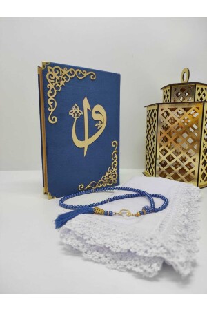 Mit dem Namen Velvet Quran Hayrat Neşriyat Medium Size (16X24)(DUNKELBLAU) Gebetshülle-Lesezeichen-Gebetsset - 4