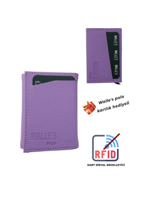 (mit Geschenkkartenhalter) Lila Leder-Aluminium-Automatikmechanismus-Damenbrieftasche-Kartenhalter myy01 - 1