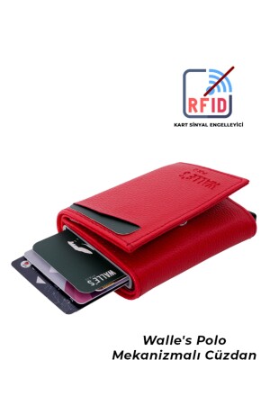 (mit Geschenkkartenhalter) Rotes Leder-Aluminium-Damen-Geldbörsen-Kartenetui mit automatischem Mechanismus myy01 - 3