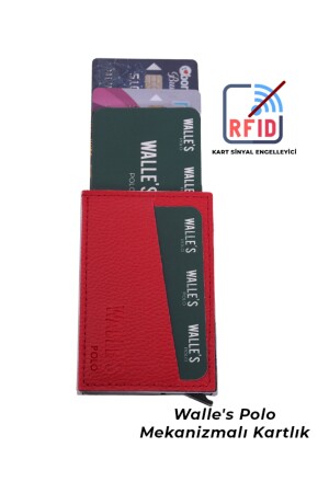 (mit Geschenkkartenhalter) Rotes Leder-Aluminium-Damen-Geldbörsen-Kartenetui mit automatischem Mechanismus myy01 - 6