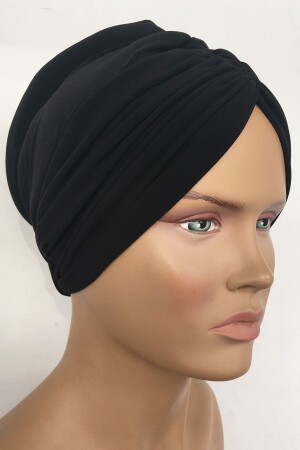 Mit Knochen gefüllter schwarzer, drapierter äußerer Bonnet-Ready-Hijab. Schwarzer Damen-Hijab mit Knochen-Hijab, Drape-Ready-Hijab mit Knochen - 2