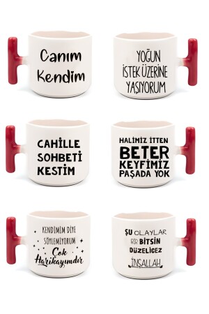 Mit Text bedrucktes, farbiges Nescafé- und Latte-Tassen-Set mit T-Griff, 6-teilig, xxx12 - 3