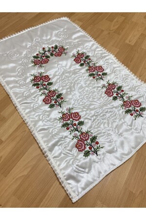 Mitgift Creme*roter Gebetsteppich aus besticktem Satin aus Segeltuch 70 x 120 - 1