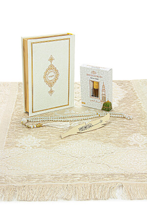 Mitgift-Gebetsteppich-Set in spezieller Box, geeignet für Brautpakete, Weiß, 110 x 70 - 3