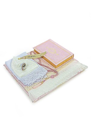 Mitgift-Gebetsteppich-Set mit Aufbewahrungsbox, geeignet für Bräutigam und Braut-Paket, Geschenk-Schal, Koran-Set, Rosa - 5