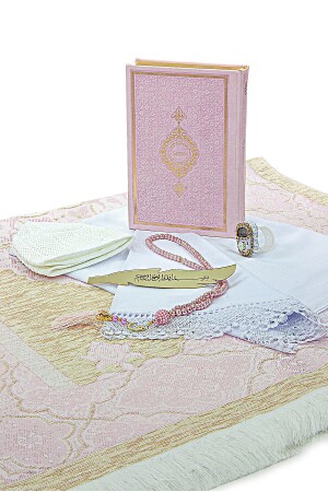 Mitgift-Gebetsteppich-Set mit Aufbewahrungsbox, geeignet für Bräutigam und Braut-Paket, Geschenk-Schal, Koran-Set, Rosa - 6