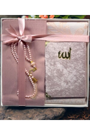 Mitgift – Geschenk – 4-teiliges Brautpaket-Set – Gebetsdecke – Taft-Gebetsteppich – Yasin – Rosenkranz-Bezug * Taft 120 x 70 - 1