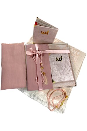 Mitgift – Geschenk – 4-teiliges Brautpaket-Set – Gebetsdecke – Taft-Gebetsteppich – Yasin – Rosenkranz-Bezug * Taft 120 x 70 - 2