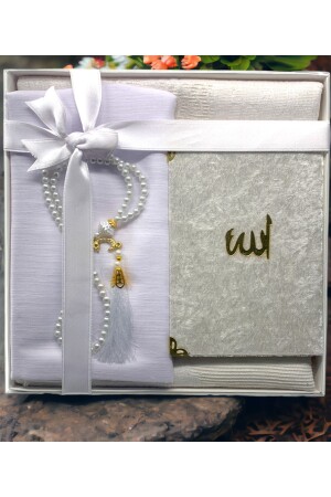 Mitgift – Geschenk – 4-teiliges Brautpaket-Set – Gebetsdecke – Taft-Gebetsteppich – Yasin – Rosenkranz-Bezug * Taft 120 x 70 - 1