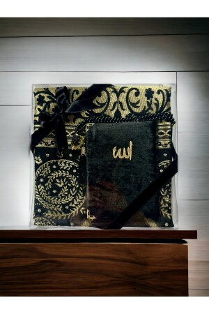 Mitgift – Geschenk – Mevlütluk – Bündel Luxus-Gebetsteppich-Set Gold Schwarz 70 x 120 - 1