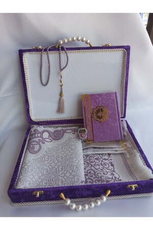 Mitgiftbox, Gebetsteppich-Set mit Aufbewahrung, geeignet für Bräutigam, Braut, Bündel, Geschenk, Schal, Koran-Set, Creme, 67 x 120 - 1
