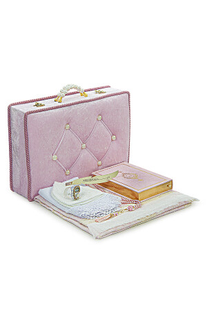 Mitgiftbox, Gebetsteppich-Set mit Aufbewahrung, geeignet für Bräutigam und Braut, Bündel, Geschenk, Schal, Koran-Set, Rosa, 65 x 120 - 2