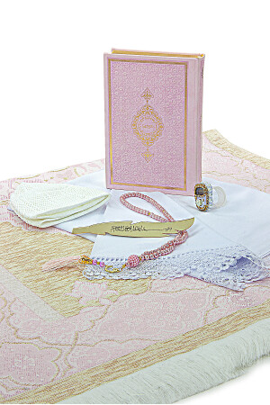 Mitgiftbox, Gebetsteppich-Set mit Aufbewahrung, geeignet für Bräutigam und Braut, Bündel, Geschenk, Schal, Koran-Set, Rosa, 65 x 120 - 4