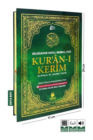 Mittelgroße dreifache Koran-Arabisch-Türkische Rezitation und türkische Bedeutung - 1