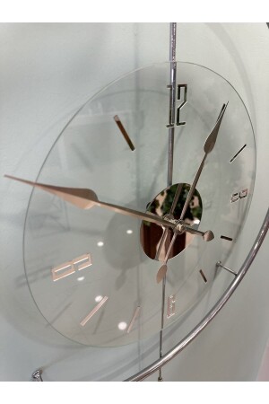 Mittlere Größe – mattgraue Luxry-Luxus-Wanduhr mit transparentem Kern aus Metall und dekorativem Glas - 4