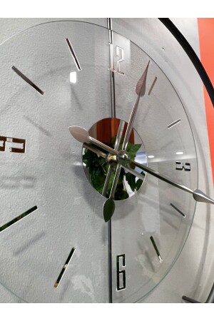 Mittlere Größe – mattgraue Luxry-Luxus-Wanduhr mit transparentem Kern aus Metall und dekorativem Glas - 8