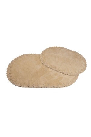 Mk-hometeks Wildflower Oval Large Beige 2-teiliges Badematten-Set KIRCİCEGI08 - 2