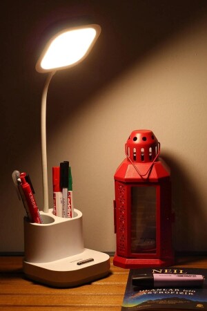 MKS Şarjlı Masa Lambası 3 Renk Dokunmatik 2 gözlü Kalemlik yeri Standlı Kademeli Çalışma Okuma Işığı 1957 - Ozsport