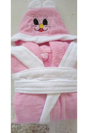 Mns % 100 Pamuklu Cocuk Kapsonlu Kulaklı Bornoz 2155YAVRUAĞZI - MNSTEKSTİL