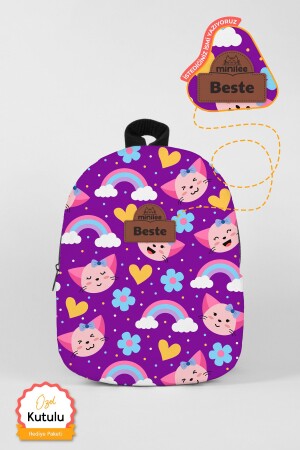 MNZ-مخصصة الاسم - القطط السعيدة 0-8 سنوات - الحضانة - رياض الأطفال حقيبة ظهر الأطفال - Minilee