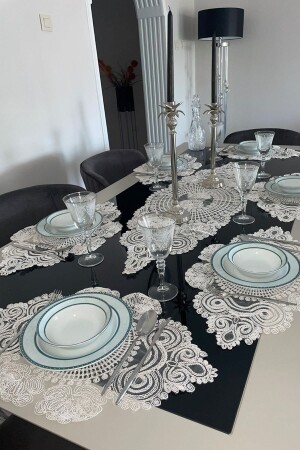 الموضة الأمريكية من MNZ - 1 ركنر 6 لوحات مجموعة خدمة الطعام - مجموعة من الأطباق - مجموعة عرض الخدمة - Ecru - Çt Çeyizci Tekstil