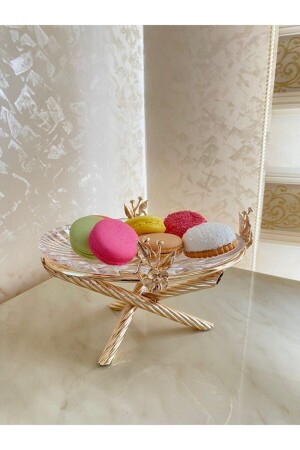 ملون من الذهب من الـ MNZ الـ يابانية الوردة الطبقة الواحدة من الأقراص الزجاجية عرض رف 1 طبقة واحدة عرض عرض - İmren Collection