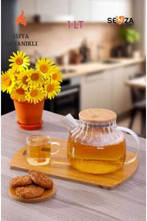 كوب شاي من قطعة زجاجية من بوروسيليكات MNZ مع غطاء من البامبو 1 ليت - Senza