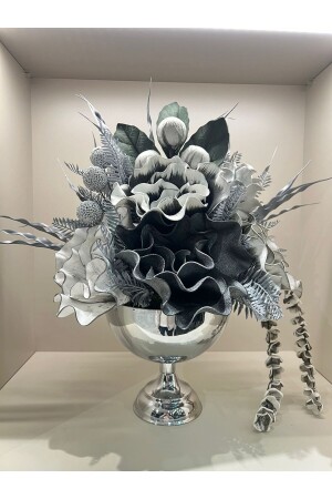 مادة MNZ- الفضة المُستديرة مع الزهور الاصطناعية رقم: 1 - Tasarimhmoda